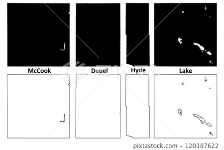 Deuel, McCook, Hyde and Lake County, State of South Dakota (U.S. county, United States of America, USA, U.S., US) map vector illustration, scribble sketch map Deuel, McCook, Hyde and Lake County, State of South Dakota (U.S. county, United States of America, USA, U.S., US) map vector illustration, scribble sketch map 120187622