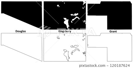 Douglas, Kingsbury and Grant County, State of South Dakota (U.S. county, United States of America, USA, U.S., US) map vector illustration, scribble sketch map 120187624