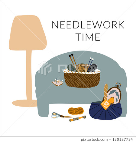 Needlework knit embroidery sofa lamp vector art Needlework knit embroidery sofa lamp vector art 120187754