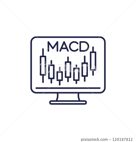 MACD indicator line icon with candlestick chart MACD indicator line icon with candlestick chart 120187812