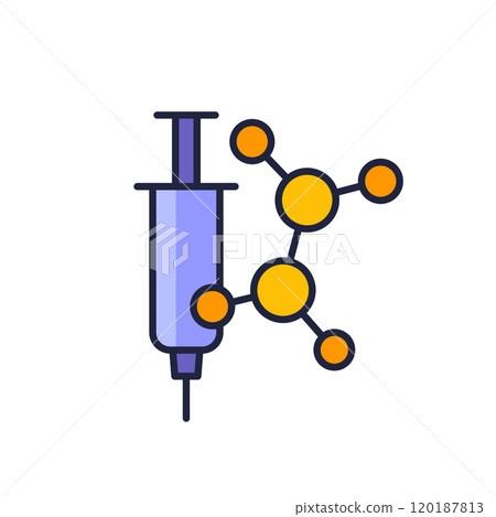 molecule and syringe icon with outline molecule and syringe icon with outline 120187813