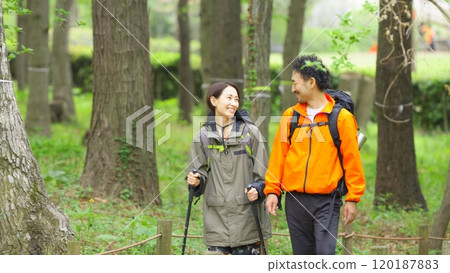 A couple whose hobby is mountain climbing A couple whose hobby is mountain climbing 120187883