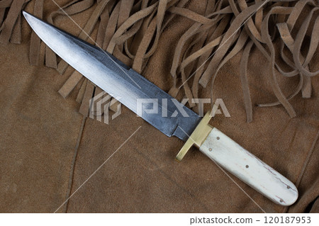 Old west bowie knife on leather jacket 120187953