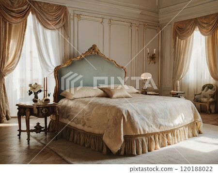 Luxury bedroom interior with classic furniture and golden walls. Classic style. 120188022