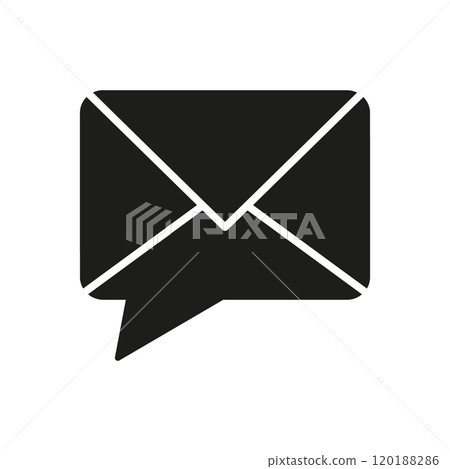 Email Envelope in Speech Bubble Shape Silhouette Icon for Messaging and Communication Service. Online Contact Symbol. Message and Notification Glyph Sign. Isolated Vector Illustration 120188286