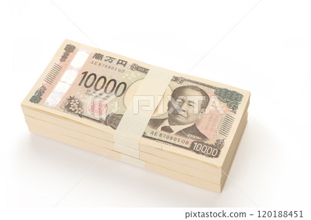 A stack of 10,000 yen bills, new banknotes, Eiichi Shibusawa 120188451