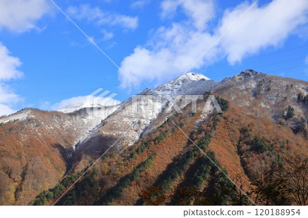 Shirakemon and Kasagatake seen from the trekking course to Ichinokurazawa in late autumn 120188954