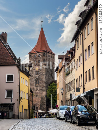 City gate tower Tiergartnertor in Nuremberg. 120188970