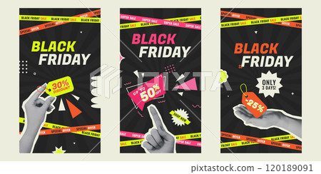 Black Friday Sale collage flyers set 120189091