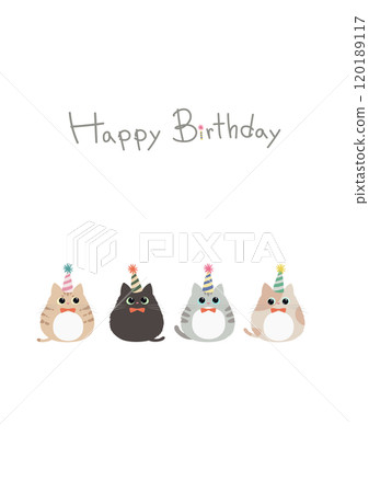 Cute cat birthday card with Happy Birthday text Cute cat birthday card with Happy Birthday text 120189117