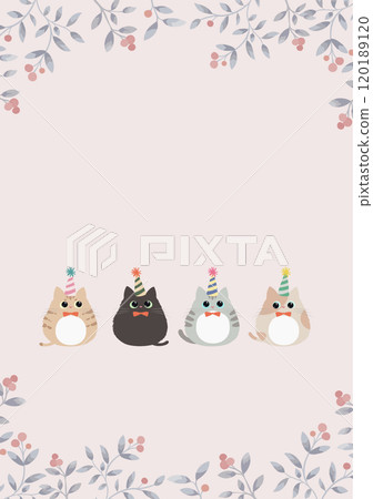 Cute cat and plant vector illustration with copy space 120189120