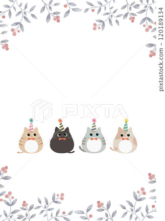 Cute cat and plant vector illustration with copy space 120189134