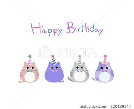 Birthday card with cute cats and the words Happy Birthday Birthday card with cute cats and the words Happy Birthday 120189144