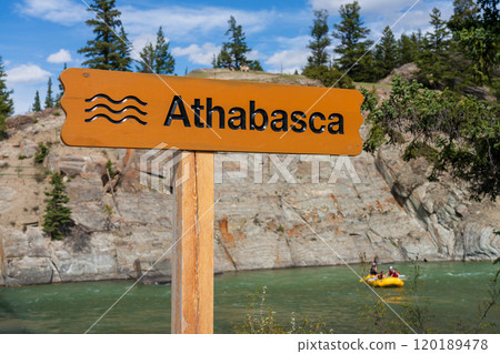 Athabasca River Rafting in summer. Jasper National Park, Alberta, Canada. Canadian Rockies. Athabasca River Rafting in summer. Jasper National Park, Alberta, Canada. Canadian Rockies. 120189478
