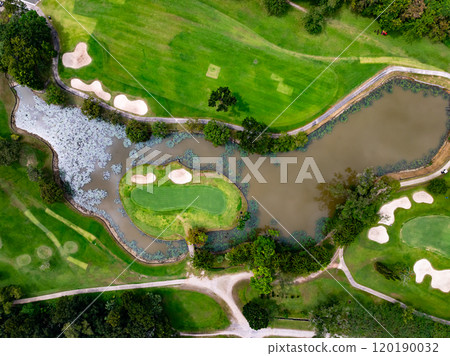 Aerial view drone shot of beautiful golf field High angle view 120190032