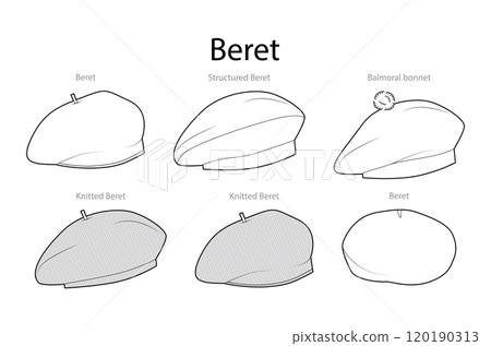 Set of Beret Hats with names - Structured Balmoral bonnet Knitted. Winter Head Fashion accessory cap clothing Set of Beret Hats with names - Structured Balmoral bonnet Knitted. Winter Head Fashion accessory cap clothing 120190313