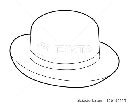 Bowler Derby Hat with band. Head Fashion accessory cap with narrow brim clothing technical illustration. Vector 120190315