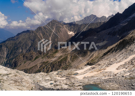 Mountainous Landscape with Alpine Lakes and Rocky Slopes Mountainous Landscape with Alpine Lakes and Rocky Slopes 120190653