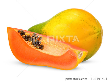 Ripe papaya isolated on white clipping path 120191401