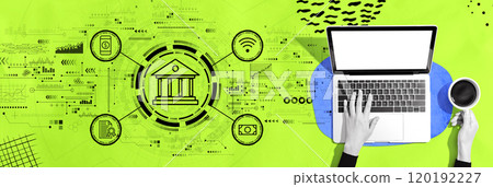 Online banking concept with person using a laptop Online banking concept with person using a laptop 120192227