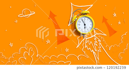 Alarm clock flying to the sky like a rocket 120192239