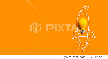 Idea light bulb flying to the sky like a rocket 120192288