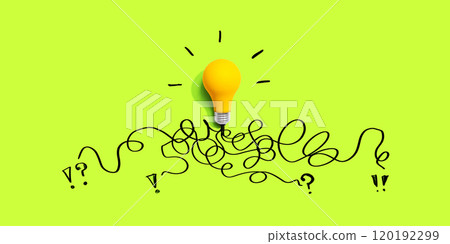 Brainstorming concept with a yellow light bulb Brainstorming concept with a yellow light bulb 120192299