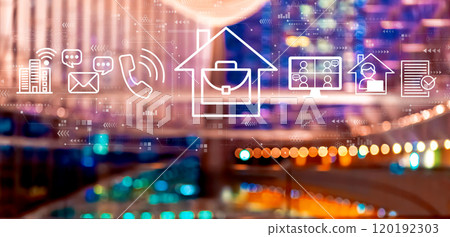 Telework theme with big city at night 120192303
