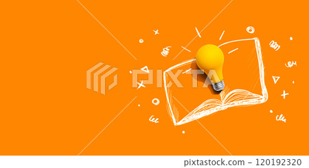 An open book with a lightbulb An open book with a lightbulb 120192320