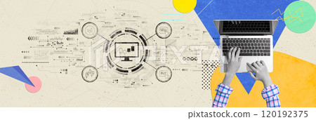 Stock trading theme with person using a laptop computer Stock trading theme with person using a laptop computer 120192375