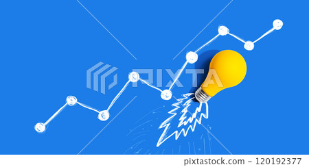 Lightbulb launching like a rocket with a rising chart Lightbulb launching like a rocket with a rising chart 120192377