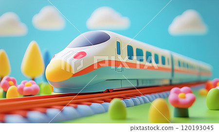 A colorful and cute 3D illustration of a Shinkansen bullet train in clay model style A colorful and cute 3D illustration of a Shinkansen bullet train in clay model style 120193045