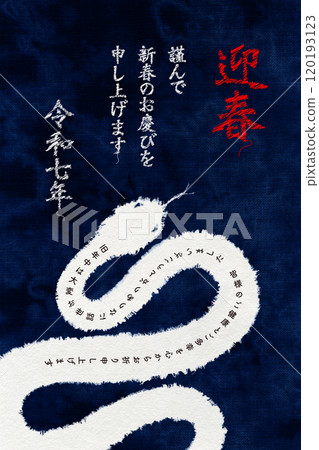 「2025」日式新年賀卡,時尚刺繡字體與靛藍染白蛇 「2025」日式新年賀卡,時尚刺繡字體與靛藍染白蛇 120193123