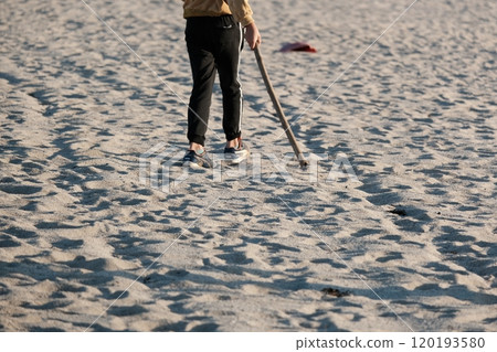 feet beach sand wind pattern footprint mountain child stick innocence 120193580