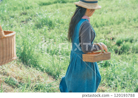 Woman picking flowers 120193788