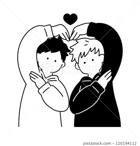 一對好朋友[男]用上半身做一顆心的單色插圖 120194112