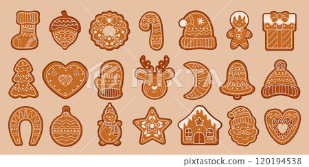 Christmas gingerbreads flat color vector objects set 120194538