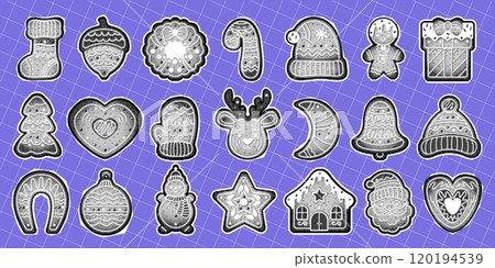 Christmas gingerbreads cookies flat vector objects set 120194539