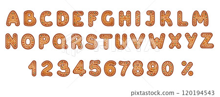 Gingerbread font alphabet and numbers vector objects set 120194543