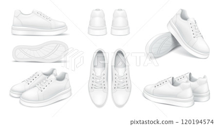 Comfortable sneakers design realistic vector illustrations 120194574