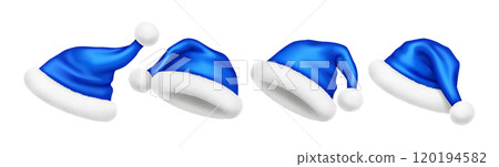 Santa hats with fur balls realistic vector illustration set 120194582