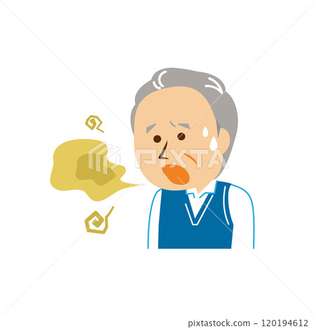 Cute illustration of a senior man suffering from bad breath 120194612