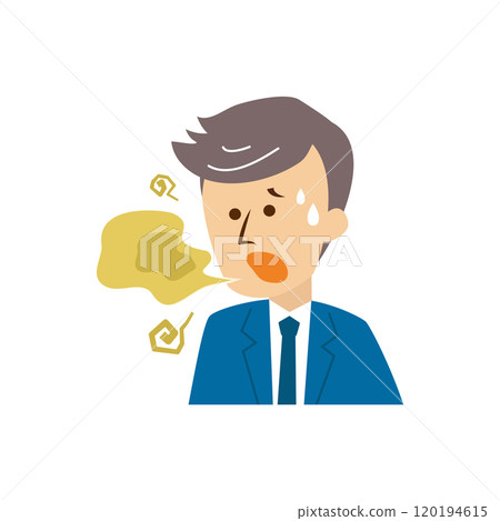 Cute illustration of a man suffering from bad breath Cute illustration of a man suffering from bad breath 120194615