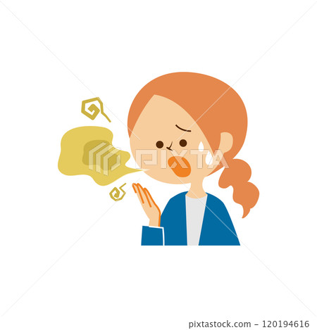 Cute illustration of a woman suffering from bad breath Cute illustration of a woman suffering from bad breath 120194616