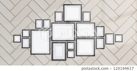 Photo frame on wall. 3d white picture gallery Photo frame on wall. 3d white picture gallery 120194617