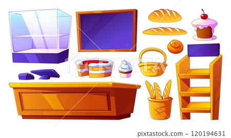Bakery interior furniture and products. 120194631