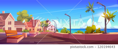 Cozy modern luxury houses on shore of sea or ocean Cozy modern luxury houses on shore of sea or ocean 120194643