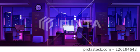 Night empty business office or coworking interior 120194648
