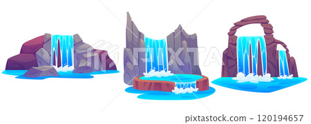 Cascade waterfall from mountain cartoon vector 120194657