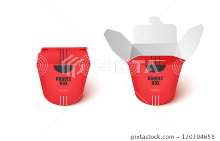 Red chinese take away food package. Noodle box 120194658